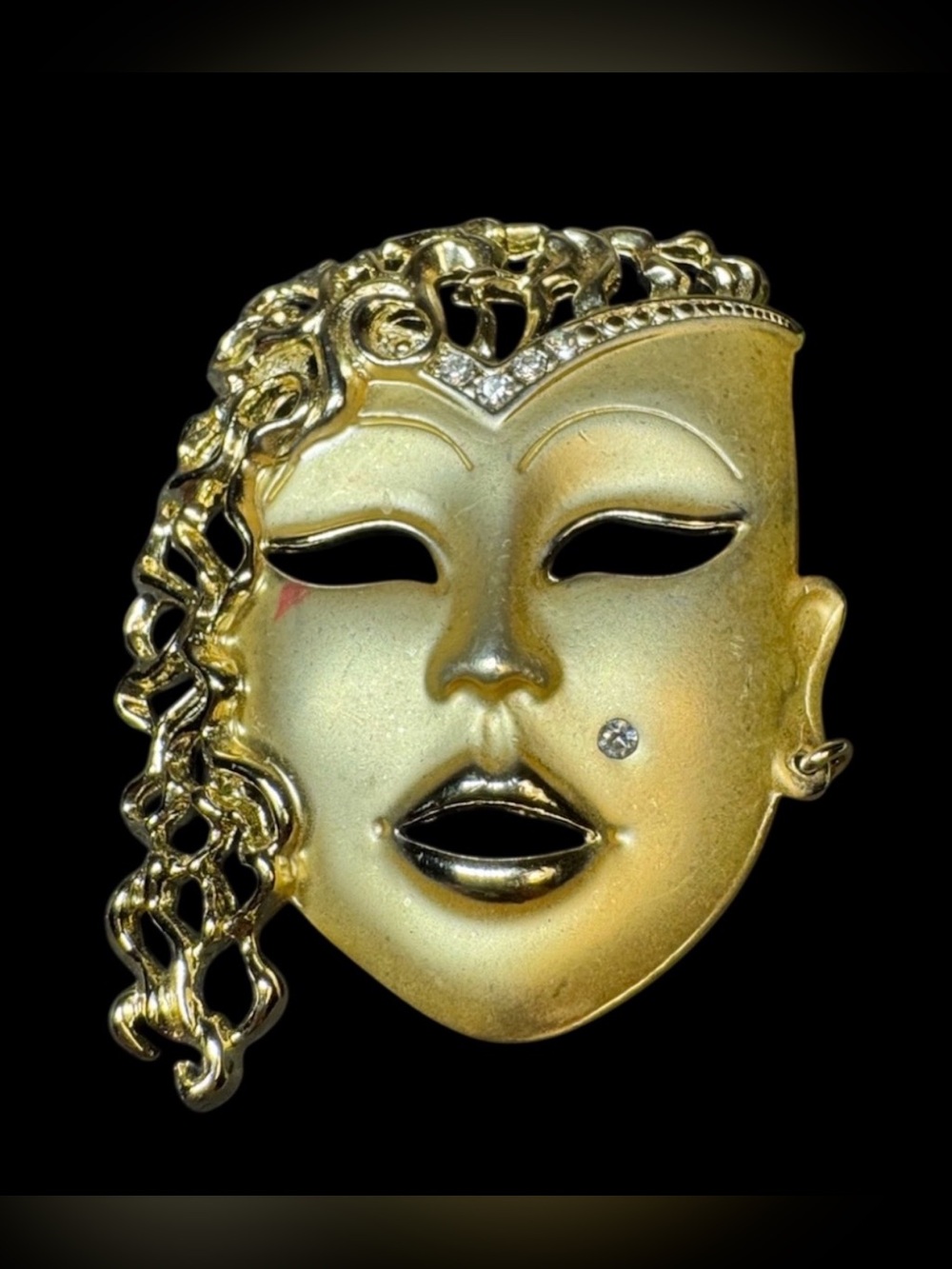 Venetian Mask Lady Vintage Brooch Pin Beauty Mark Masquerade Art Deco 2”